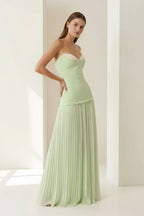 Blue Sweetheart Sheath Chiffon Pleated Long Wedding Guest Dress - Curvevia