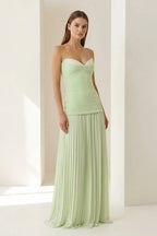 Blue Sweetheart Sheath Chiffon Pleated Long Wedding Guest Dress - Curvevia