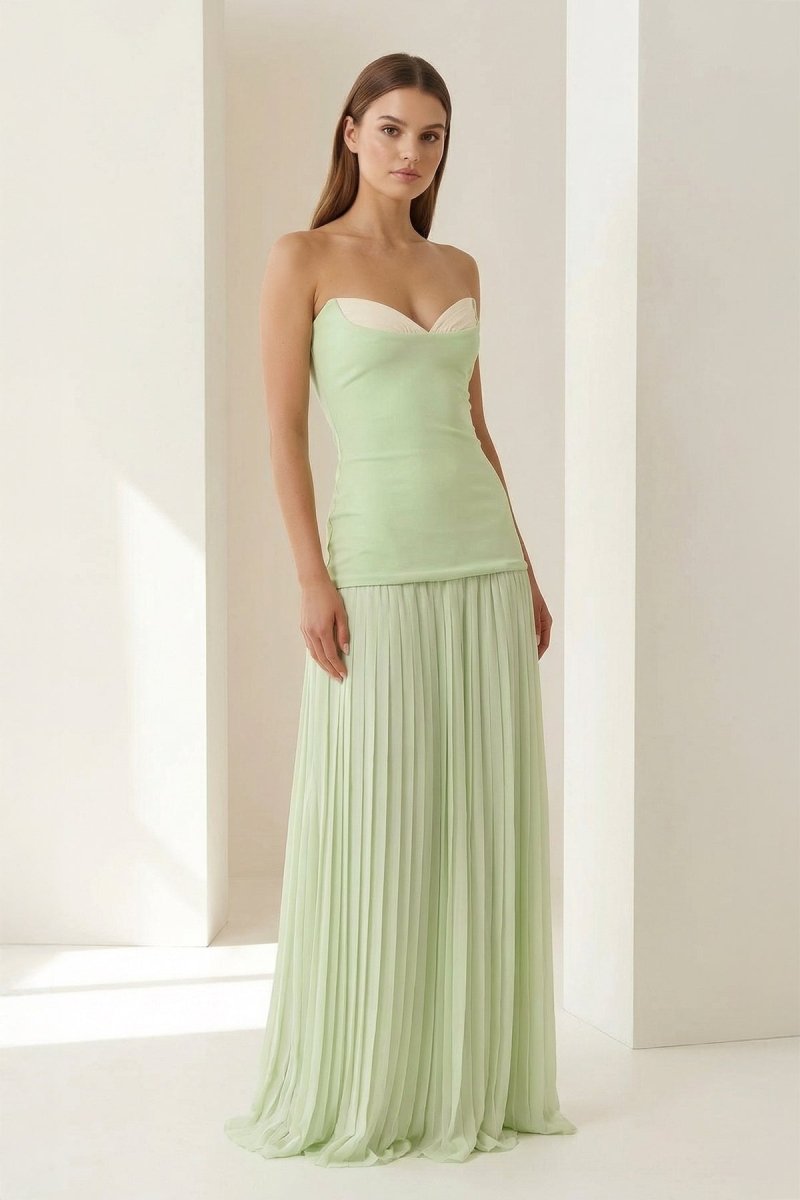 Blue Sweetheart Sheath Chiffon Pleated Long Wedding Guest Dress - Curvevia
