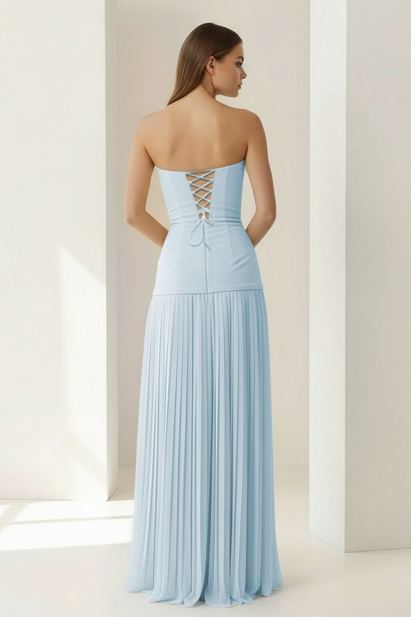 Blue Sweetheart Sheath Chiffon Pleated Long Wedding Guest Dress - Curvevia