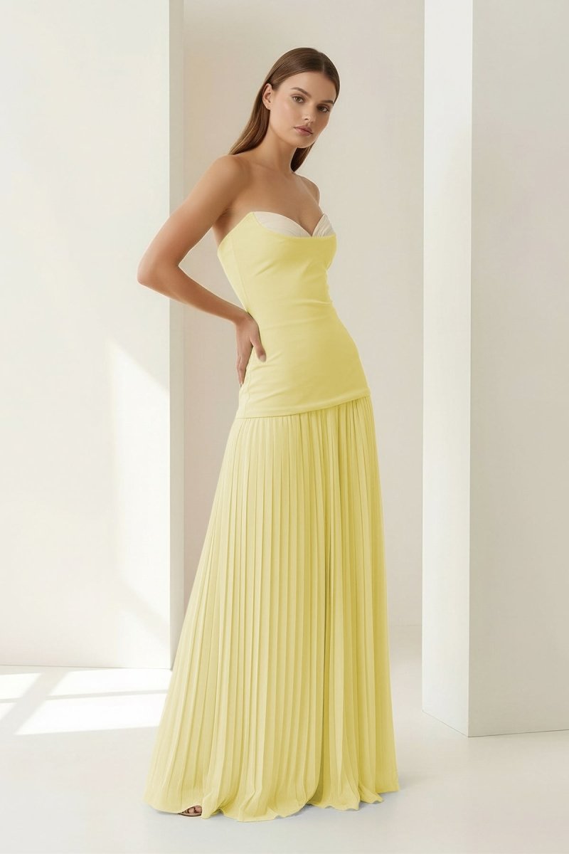 Blue Sweetheart Sheath Chiffon Pleated Long Wedding Guest Dress - Curvevia