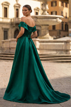 A-Line Evening Dress Celebrity Style Dress Christmas Sleeveless Off The Shoulder Satin with Slit - Curvevia
