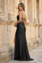 Royal Blue Spaghetti Straps Lace-Up Pleated Mermaid Gown - Curvevia