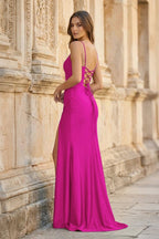 Royal Blue Spaghetti Straps Lace-Up Pleated Mermaid Gown - Curvevia