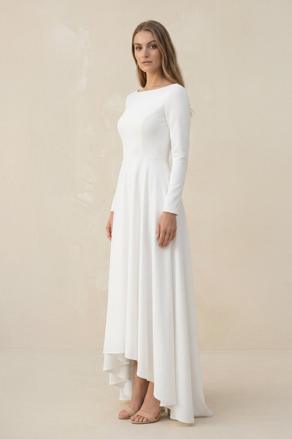 Long Sleeves A-Line Satin Open Back Wedding Dresses - Curvevia