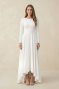 Long Sleeves A-Line Satin Open Back Wedding Dresses - Curvevia