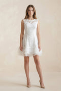 A-Line Short Tulle Lace Satin Weddig Dress - Curvevia