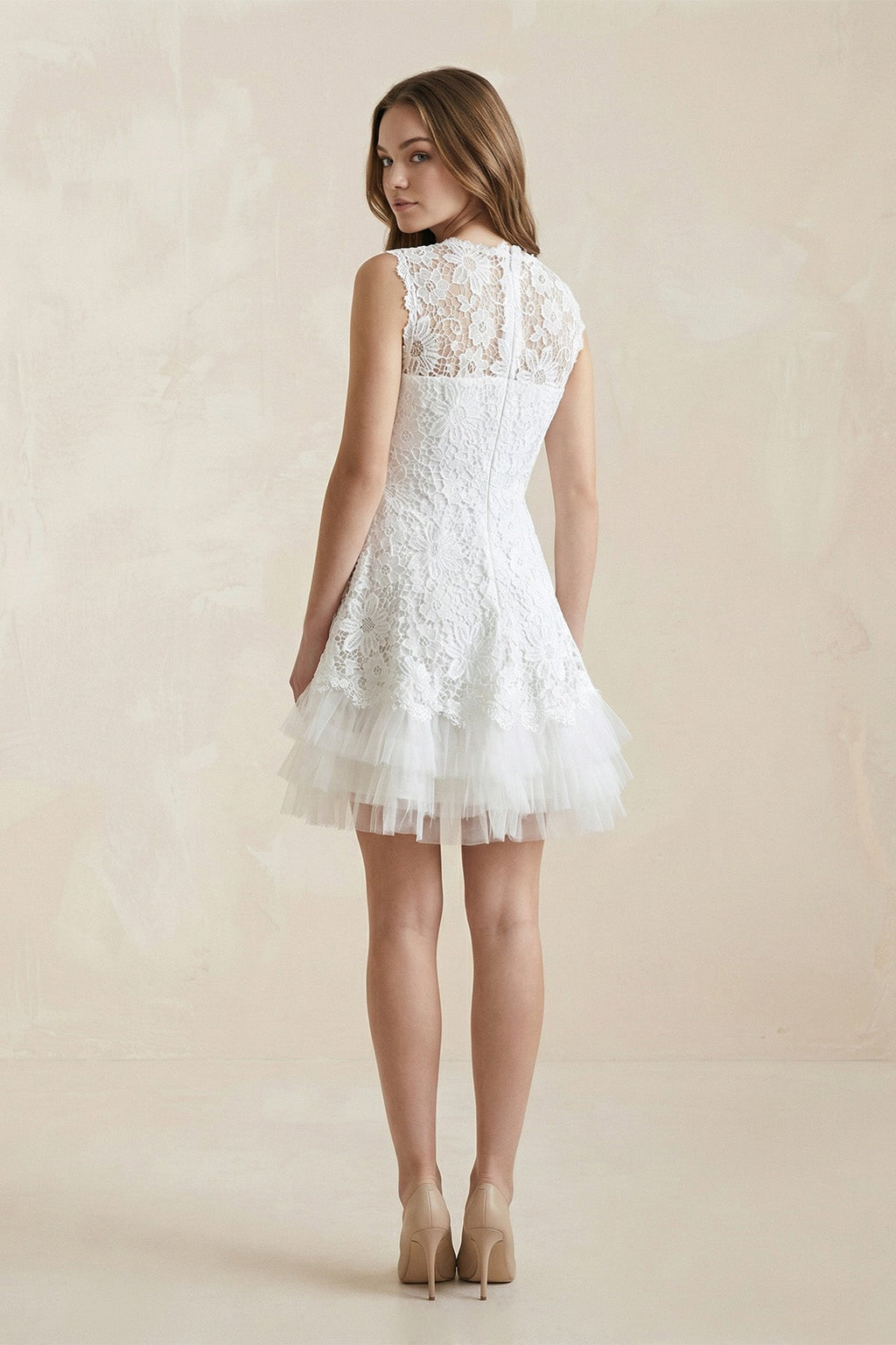 A-Line Short Tulle Lace Satin Weddig Dress - Curvevia