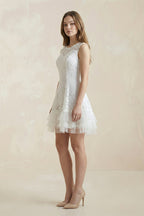 A-Line Short Tulle Lace Satin Weddig Dress - Curvevia
