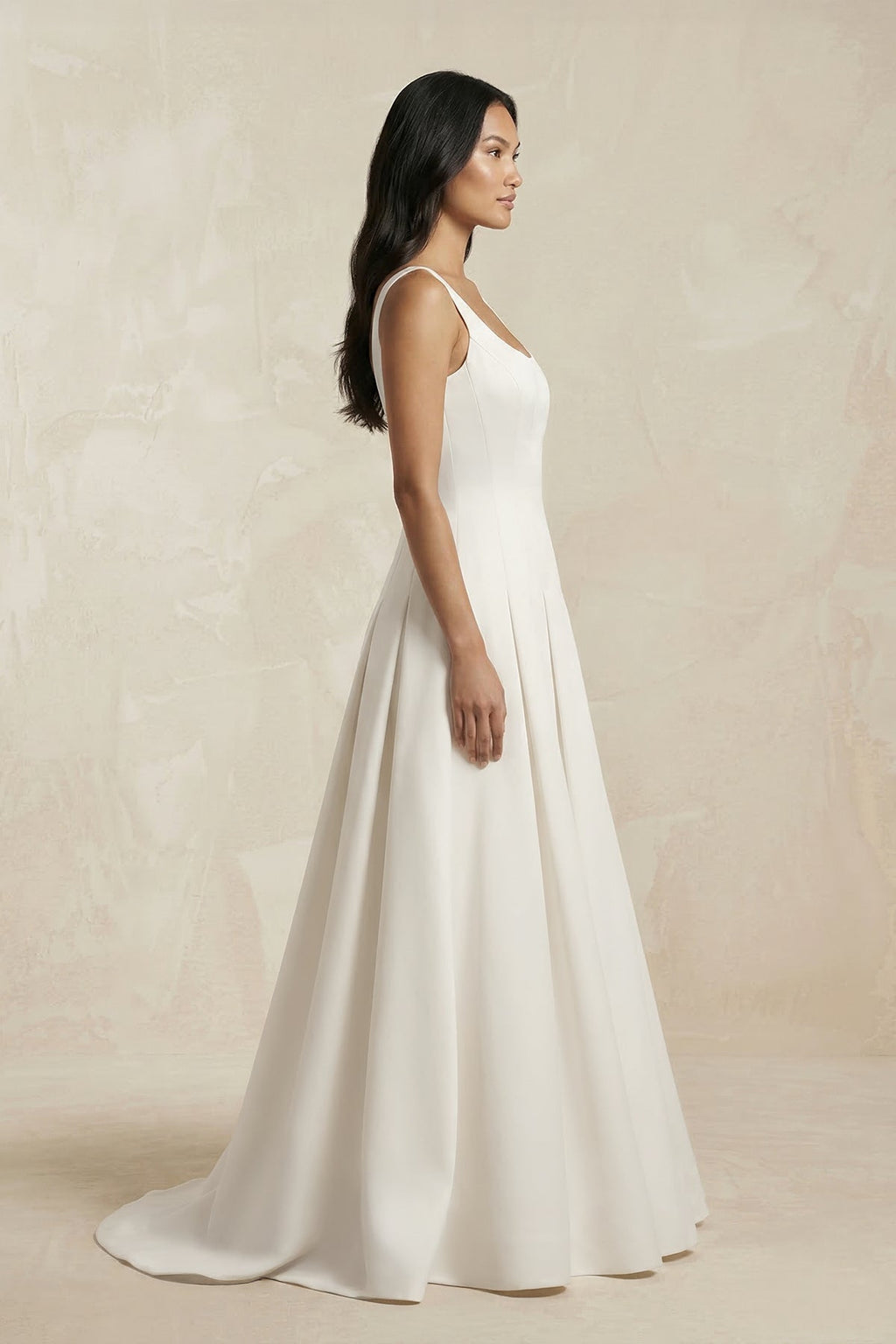 Scoop Neck Satin A-Line Pleated Wedding Dress in Ivory - Curvevia
