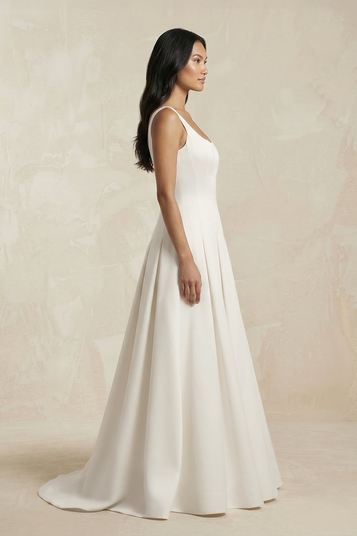 Scoop Neck Satin A-Line Pleated Wedding Dress in Ivory - Curvevia