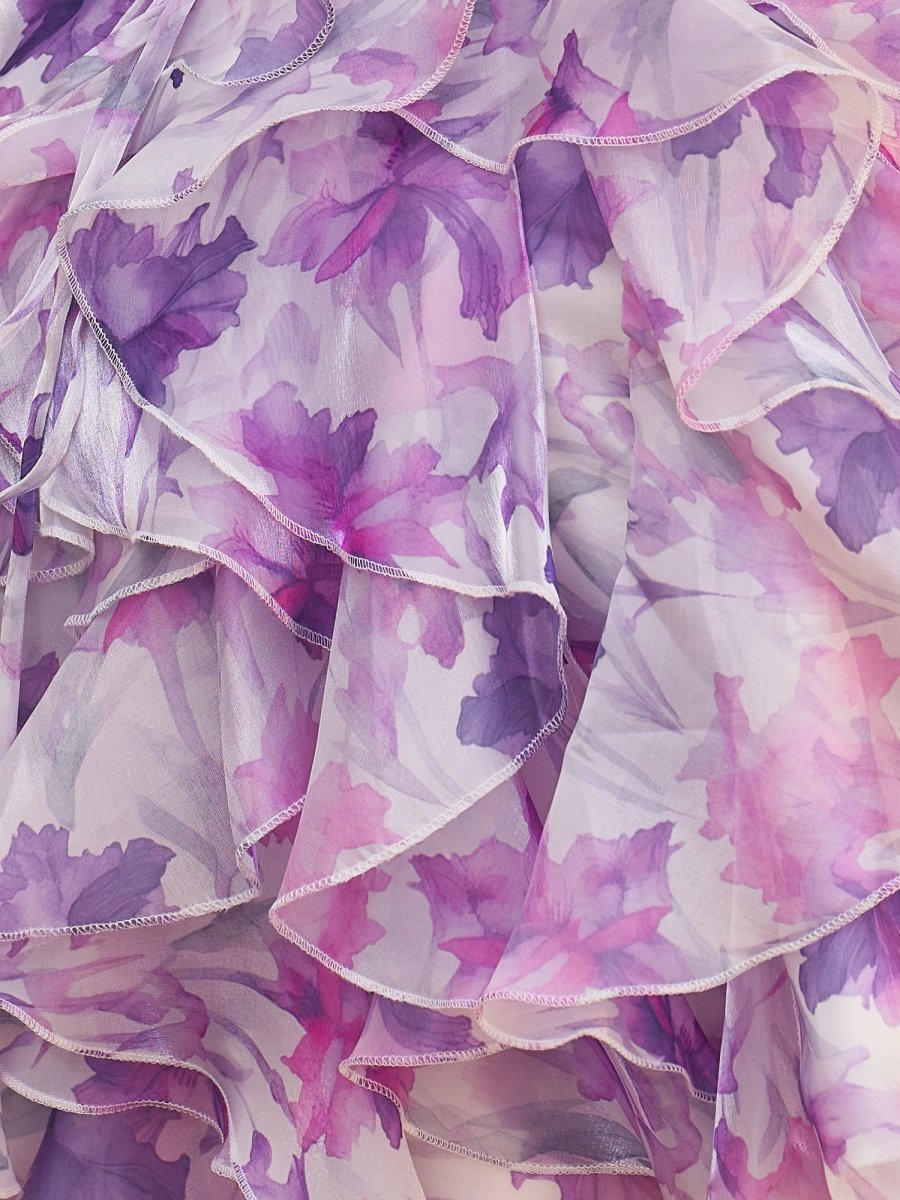 Purple - A Line Off the Shoulder Floral Ruffles Short Wedding Guest Dress - Curvevia