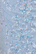 Sky Blue Sweetheart Mermaid Sequined Lace Long Evening Dress With Slit - Curvevia