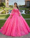 Lace Hot Pink Sequins Ball Gown Quinceañera Dress - Curvevia