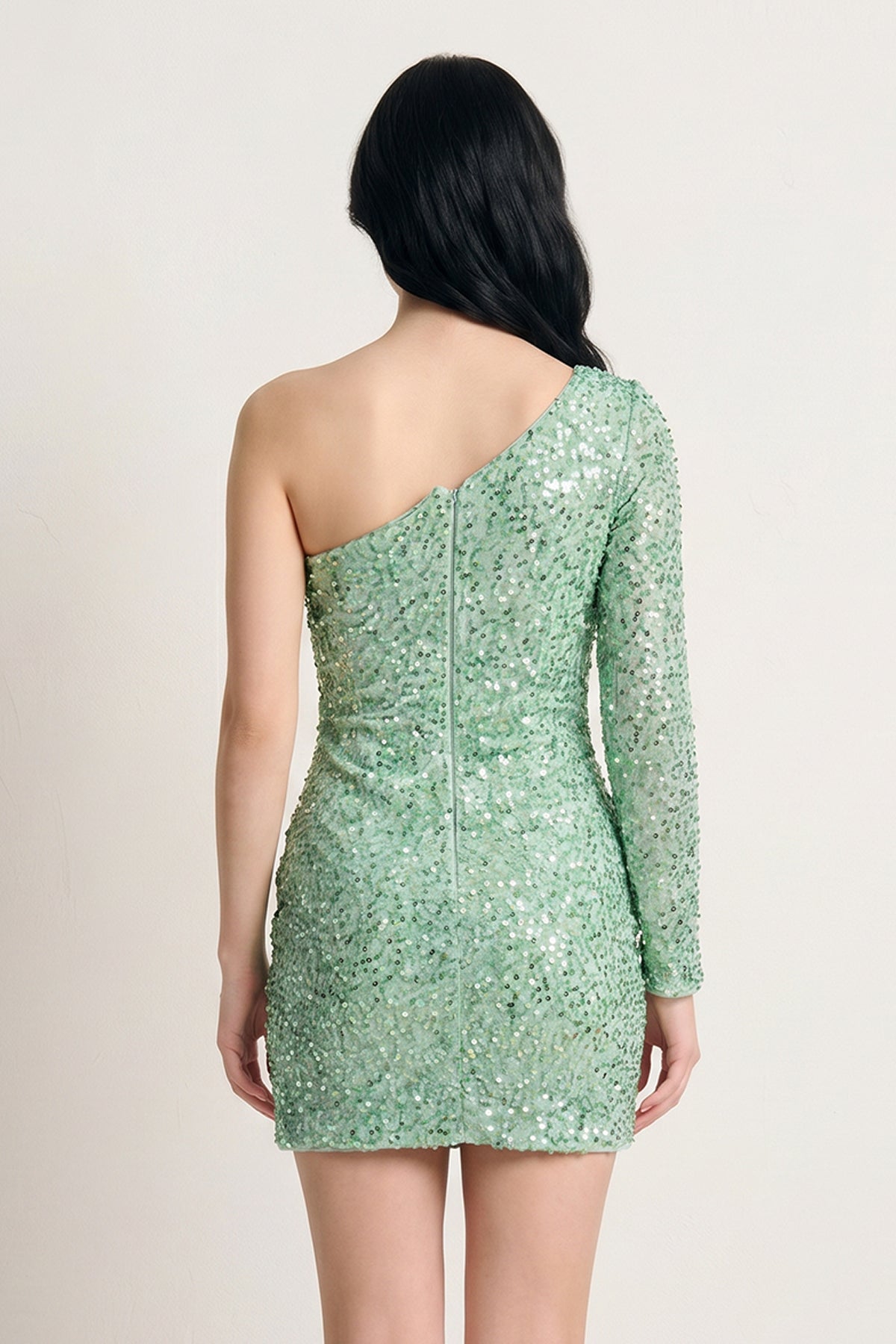Black Bodycon One-Shoulder Sequins Mini Party Dresses - Curvevia