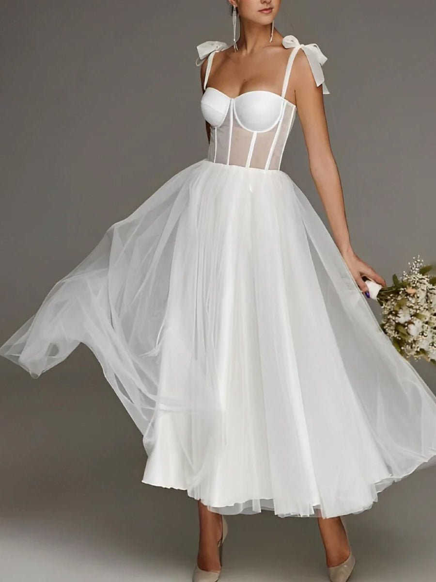 Sex Short White Wedding Dresses With Tulle Tea-Length - Curvevia