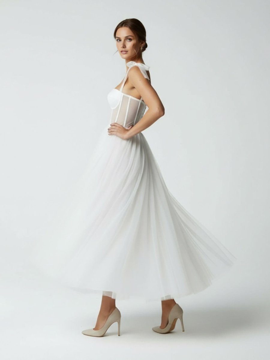 Sex Short White Wedding Dresses With Tulle Tea-Length - Curvevia