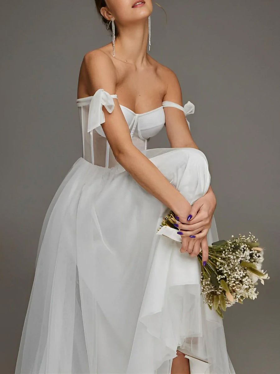 Sex Short White Wedding Dresses With Tulle Tea-Length - Curvevia
