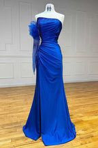 Mermaid One Shoulder Beaded Ruched Long Mother of the Bride Dress with Sleeve - Curvevia