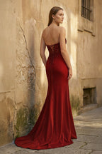 Sheath Sweetheart Long Satin Prom Dress with Slit - Curvevia