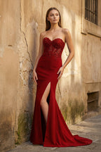 Sheath Sweetheart Long Satin Prom Dress with Slit - Curvevia