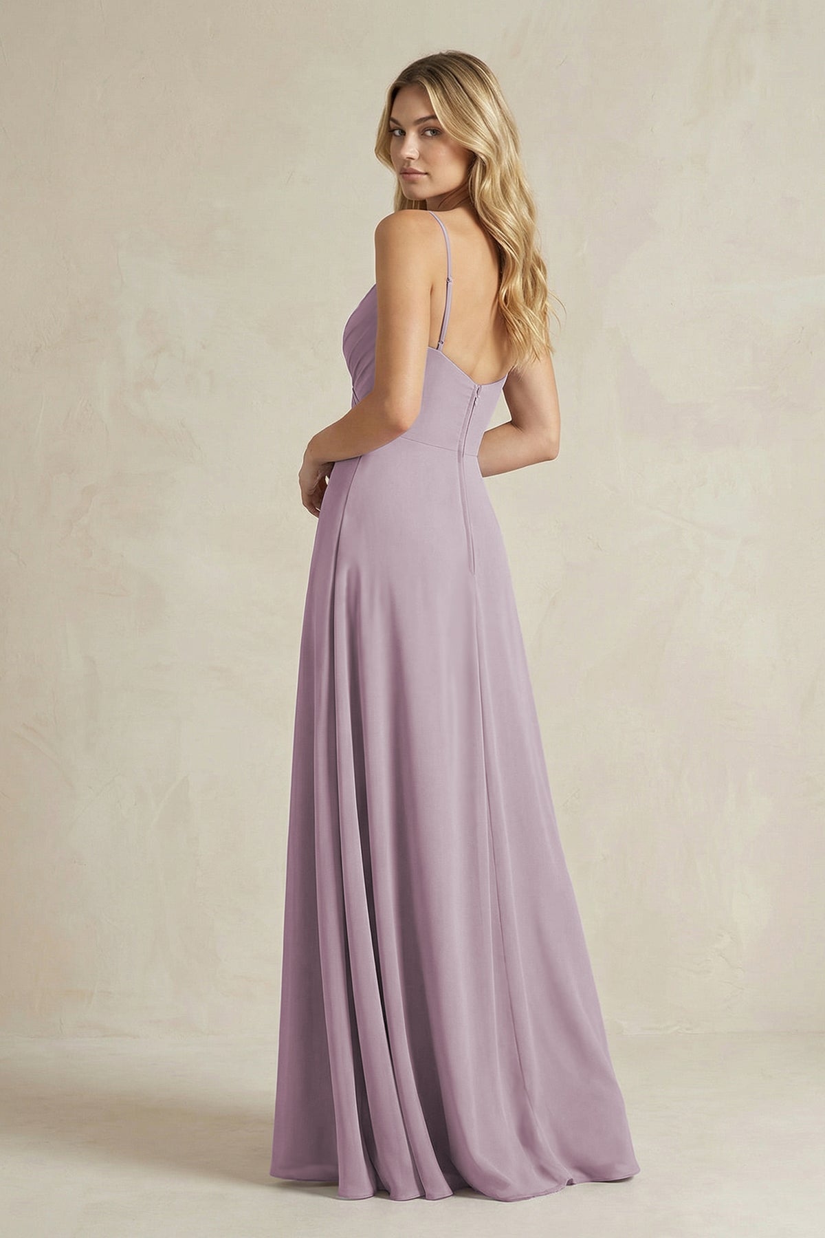 Sheath Cami Strap Ruched Chiffon Bridesmaid Dress in Dusk - Curvevia