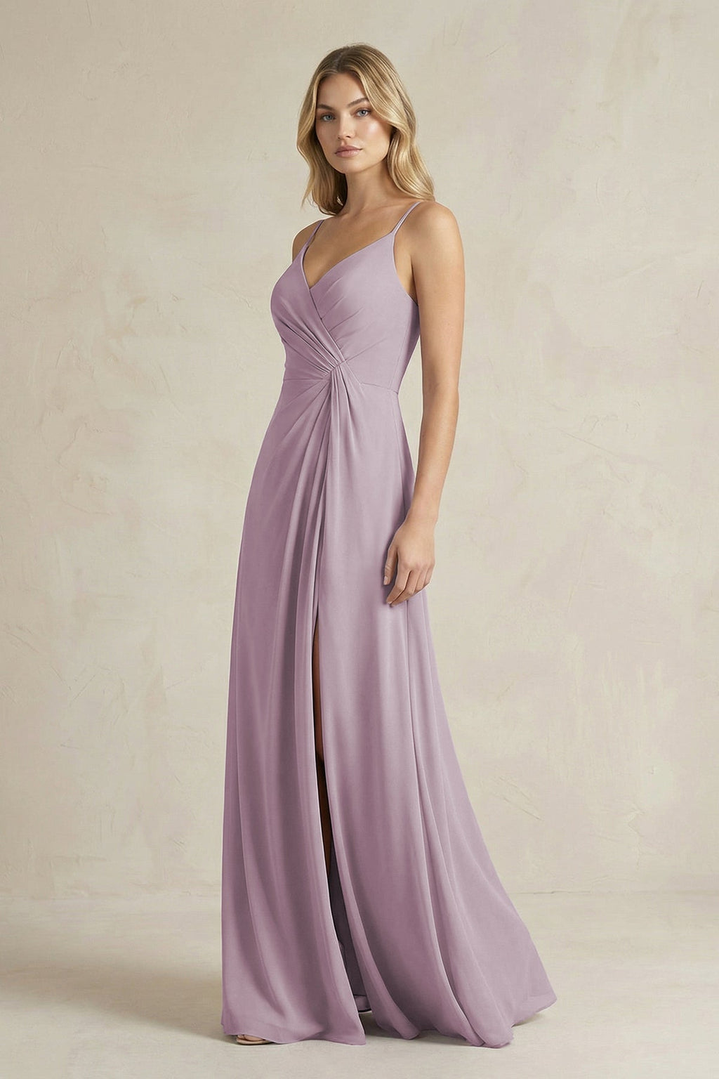 Sheath Cami Strap Ruched Chiffon Bridesmaid Dress in Dusk - Curvevia