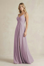 Sheath Cami Strap Ruched Chiffon Bridesmaid Dress in Dusk - Curvevia