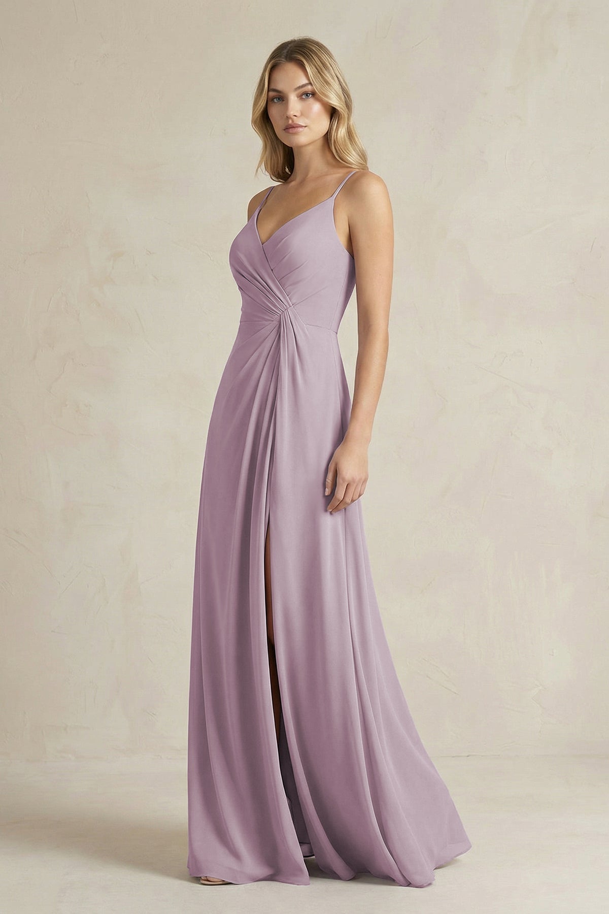 Sheath Cami Strap Ruched Chiffon Bridesmaid Dress in Dusk - Curvevia