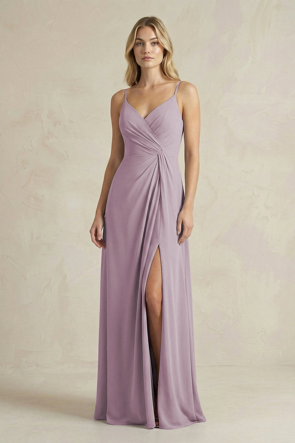Sheath Cami Strap Ruched Chiffon Bridesmaid Dress in Dusk - Curvevia
