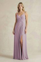Sheath Cami Strap Ruched Chiffon Bridesmaid Dress in Dusk - Curvevia