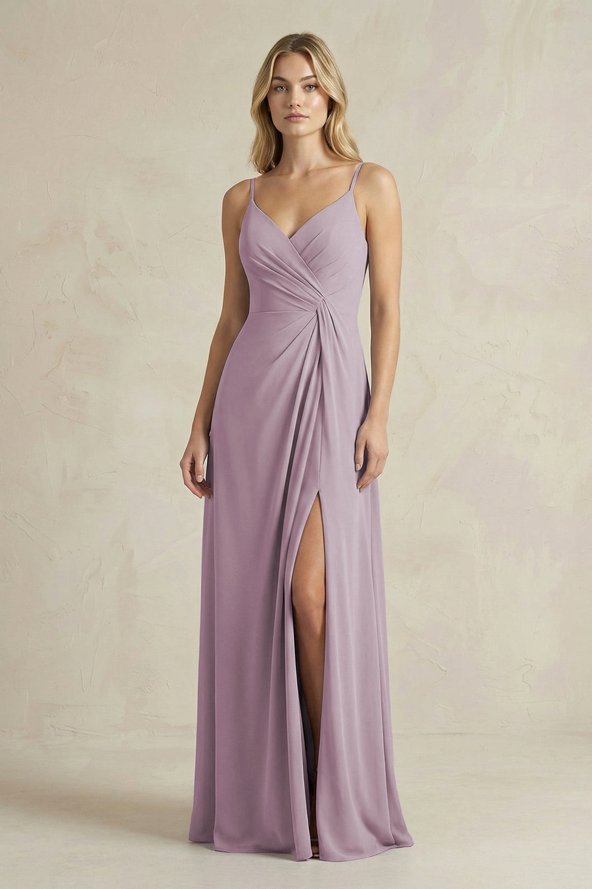 Sheath Cami Strap Ruched Chiffon Bridesmaid Dress in Dusk - Curvevia
