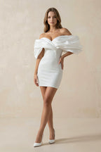 Sheath Glitter Short Off-the-Shoulder Wedding Dress With Lace-Up Back - Curvevia