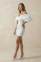 Sheath Glitter Short Off-the-Shoulder Wedding Dress With Lace-Up Back - Curvevia