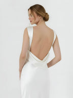 Sheath High Bateau Neck Backless Silk Satin Wedding Dress - Curvevia