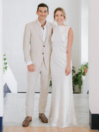 Sheath High Bateau Neck Backless Silk Satin Wedding Dress - Curvevia