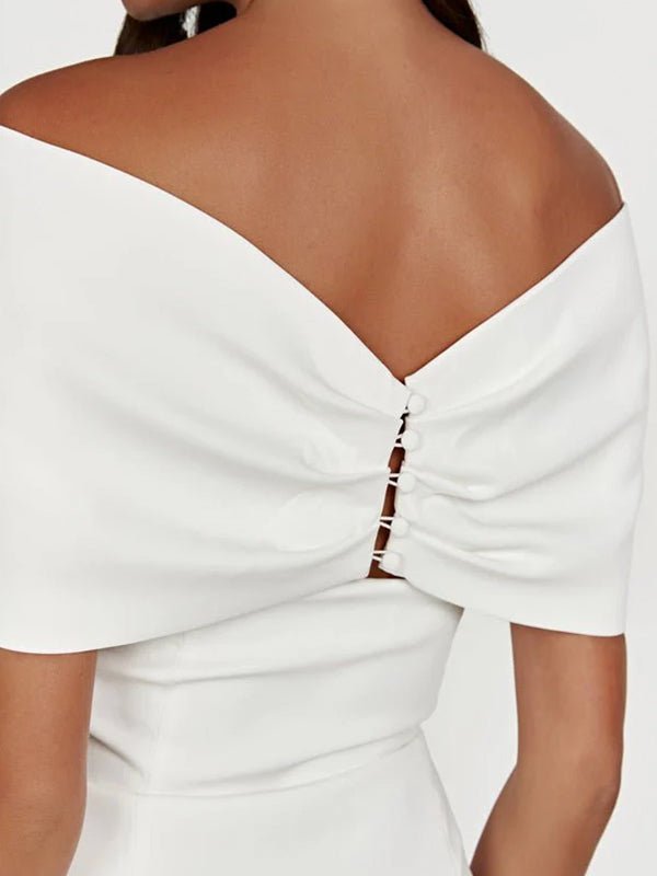 Sheath Off-The-Shoulder Sleeveless Satin Short Mini Wedding Dress With Bow - Curvevia
