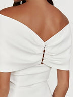 Sheath Off-The-Shoulder Sleeveless Satin Short Mini Wedding Dress With Bow - Curvevia