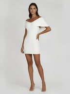 Sheath Off-The-Shoulder Sleeveless Satin Short Mini Wedding Dress With Bow - Curvevia