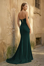 Sheath Sweetheart Long Satin Prom Dress with Slit - Curvevia