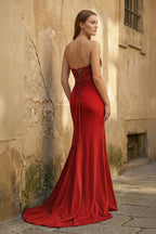 Sheath Sweetheart Long Satin Prom Dress with Slit - Curvevia