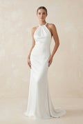 Mermaid Satin Backless Halter Wedding Dress - Curvevia