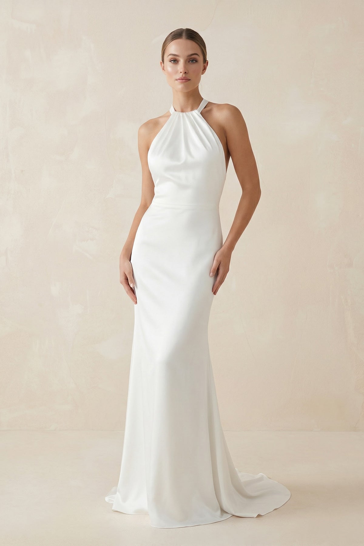 Mermaid Satin Backless Halter Wedding Dress - Curvevia