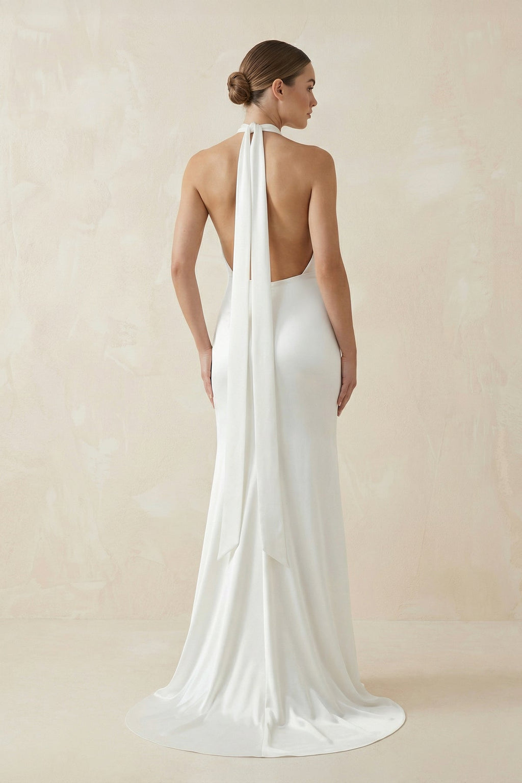 Mermaid Satin Backless Halter Wedding Dress - Curvevia