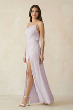 Sheath Satin Bridesmaid Dress with Side Slit in Dusk - Curvevia
