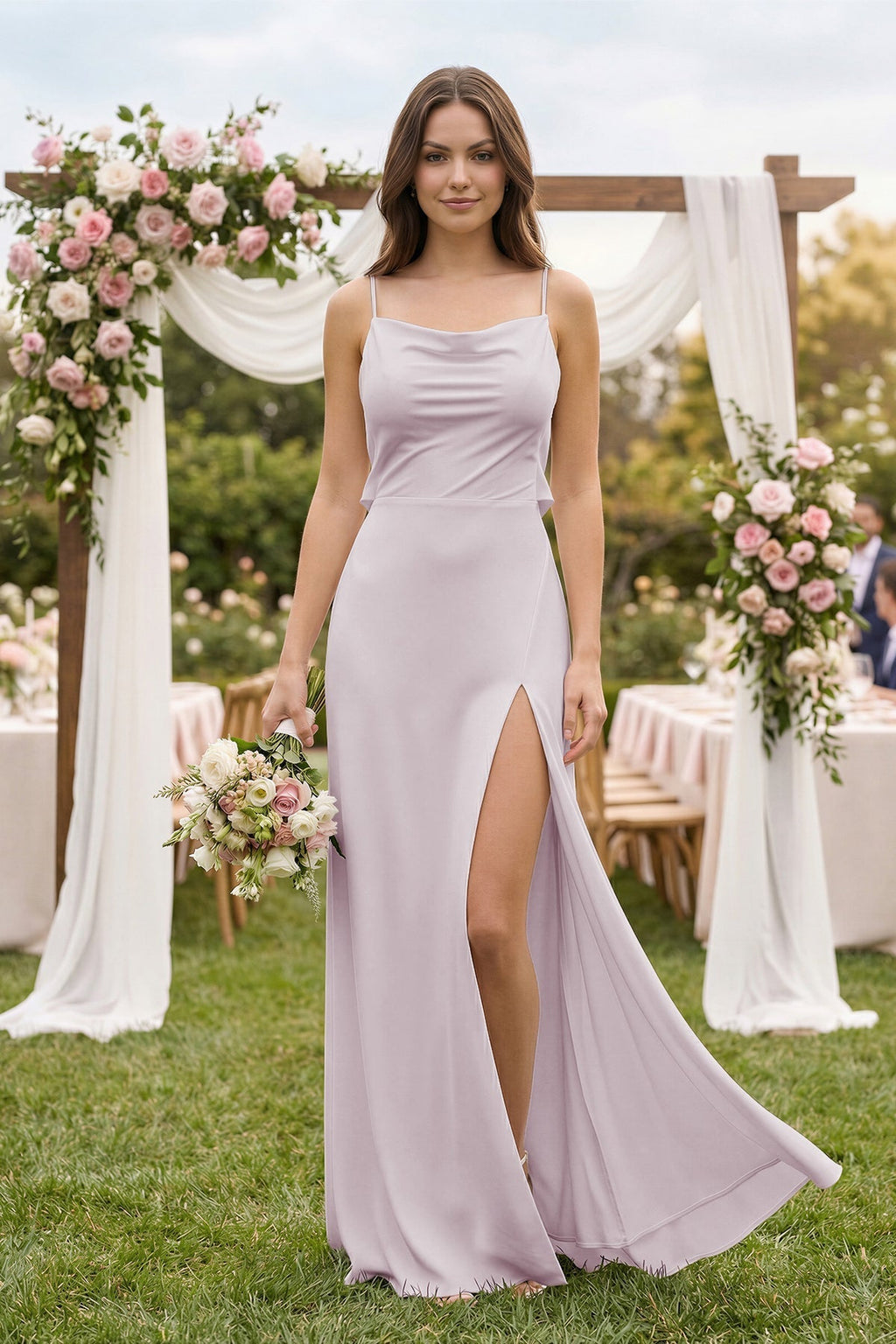 Sheath Satin Bridesmaid Dress with Side Slit in Dusk - Curvevia