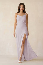 Sheath Satin Bridesmaid Dress with Side Slit in Dusk - Curvevia