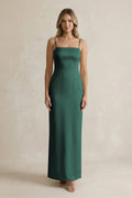 Sheath Spaghetti Straps Satin Bridesmaid Dress in Emerald - Curvevia