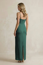 Sheath Spaghetti Straps Satin Bridesmaid Dress in Emerald - Curvevia