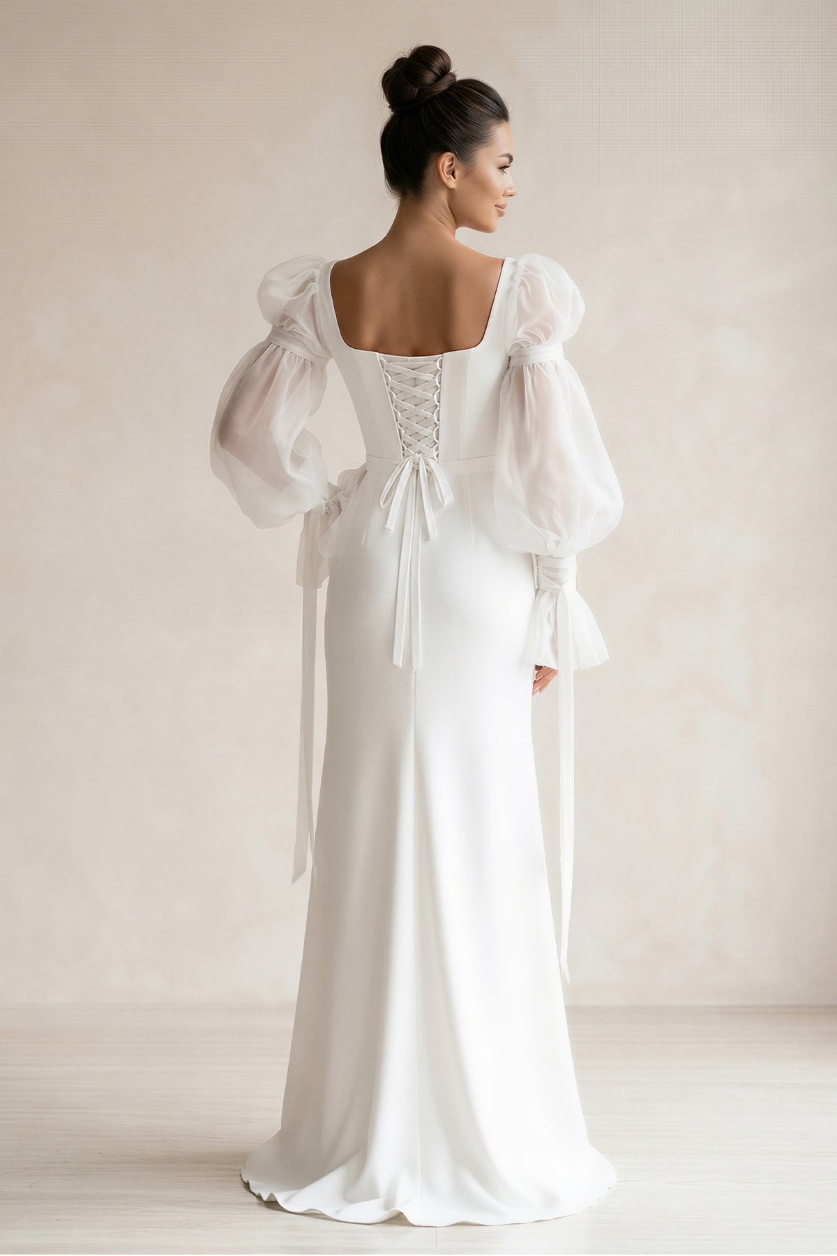 Sheath Square Neckline Long Sleeves Satin Wedding Dresses - Curvevia